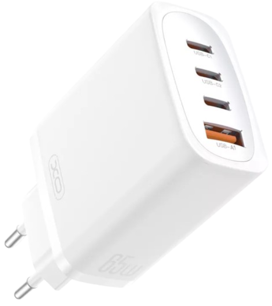 Мережевий зарядний пристрій XO CE23 (EU) 65W GaN Nitride (3USB-C+1USB-A) White
